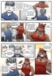  anthro boss_(gym_pals) bottomwear canid canine canis clothing comic dialogue english_text felid gym_pals h155296 hat headgear headwear hi_res male mammal myosotis_(gym_pals) pal_(gym_pals) pantherine shirt shorts tank_top text tiger topwear wolf 