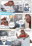  anthro boss_(gym_pals) canid canine canis clothing comic dialogue english_text felid gym_pals h155296 hat headgear headwear hi_res male mammal myosotis_(gym_pals) office pantherine text tiger wolf 