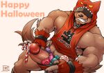 anthro boss_(gym_pals) candy candy_cane canid canine canis dessert food genital_piercing genitals gym_pals h155296 halloween hi_res holidays humanoid_genitalia humanoid_penis male mammal nipple_piercing nipples penis penis_piercing piercing prince_albert_piercing solo wolf 