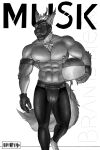  2022 abs animal_mask anthro antlers areola armband armor biceps big_muscles biped body_hair bottomwear bulge canid canine cervid clothed clothing cover digital_drawing_(artwork) digital_media_(artwork) english_text fox fur happy_trail headgear helmet hi_res holding_armor holding_headgear holding_helmet holding_object horn hybrid leather leather_bottomwear leather_clothing leather_pants magazine_cover male mammal mask monochrome muscular muscular_anthro muscular_male navel nipples pants pecs pinup pose pup_mask simonsbathtub solo text topless tuft 