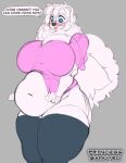  absurd_res anthro belly big_belly big_breasts blue_eyes blush breasts canid canine canis clothed clothing cumu domestic_dog english_text eyewear female fluffy fluffy_tail fur glasses hair hi_res huge_breasts legwear mammal navel nordic_sled_dog overweight overweight_anthro overweight_female princess_samoyed samoyed spitz stockings text white_body white_fur white_hair white_tail 