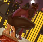  anthro black_body black_fur building butt clothing felid female fur hi_res leotard mammal mask moon night pantherine solo zp92 