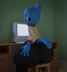  3d_(artwork) anthro big_butt blue_body butt cartoon_network clothed clothing digital_media_(artwork) domestic_cat felid feline felis gumball_watterson humanoid looking_at_viewer male mammal oldsoup simple_background sitting solo the_amazing_world_of_gumball thick_thighs 