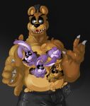  anthro bottomwear clothed clothing denim denim_clothing five_nights_at_freddy&#039;s five_nights_at_freddy&#039;s_4 freddles_(fnaf) hat headgear headwear internal jeans lagomorph leporid male mammal nightmare_bonnie_(fnaf) nightmare_freddy_(fnaf) pants rabbit scottgames top_hat topless ursid video_games waving_at_viewer waving_hand 