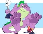  2021 3_toes anthro big_macintosh_(mlp) dragon duo earth_pony equid equine feet feral foot_fetish freckles friendship_is_magic giantboonehusky_(artist) green_body hi_res horse larger_anthro larger_male looking_down male mammal my_little_pony pony potion purple_body red_body scalie sitting size_difference smaller_feral smaller_male smile smoke spike_(mlp) spikes toes western_dragon 