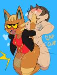  absurd_res animal_crossing anthro bite bodily_fluids bottomless captainkirb clothed clothing duo female from_behind_position hi_res human katt_(animal_crossing) male male/female mammal nintendo sex sweat tail_bite tail_in_mouth video_games villager_(animal_crossing) 