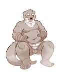  anthro asnnonaka balls belly big_belly biped black_nose bodily_fluids flaccid foreskin fur genitals glans gloves_(marking) grey_balls grey_body grey_fur grey_tail hi_res holding_belly humanoid_genitalia humanoid_penis lutrine male mammal markings moobs mustelid navel penis plantigrade simple_background solo spread_legs spreading striped_body striped_fur stripes sweat whiskers white_background white_body white_fur white_inner_ear white_stripes 