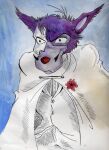  2004 amberpalette anthro canid canine canis cloak clothing cosplay crossover dress_shirt erik_(the_phantom_of_the_opera) facial_hair flower fur male mammal moriarty_(sherlock_hound) mustache plant purple_body purple_fur rose_(flower) sherlock_hound_(series) shirt the_phantom_of_the_opera topwear traditional_media_(artwork) wolf 