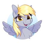  aquaticvibes border bust_portrait cross-eyed derpy_hooves_(mlp) equid equine female feral friendship_is_magic hi_res mammal my_little_pony open_mouth open_smile pegasus portrait smile solo white_border wings 