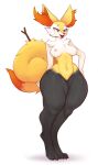  2022 anthro biped braixen breasts featureless_crotch female fur hi_res nintendo pok&eacute;mon pok&eacute;mon_(species) standing thick_thighs ttothep_arts video_games wide_hips yellow_body yellow_fur 