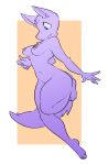  anthro areola blue_eyes breasts female fur glacierclear hi_res mammal navel nipples nude one_tone_fur purple_body purple_fur simple_background solo tagme unknown_species 