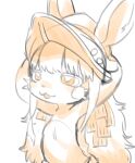  2022 absurd_res ambiguous_gender anthro bangs clothed clothing fluffy fluffy_ears fur hair hi_res kemono lagomorph made_in_abyss mammal monochrome monotone_hair nanachi narehate open_mouth pupils simple_background sketch solo topless uyu whiskers 