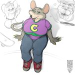  absurd_res anthro benjamin_ratterman big_breasts bottomwear breasts charles_entertainment_cheese chuck_e._cheese&#039;s_pizzeria clothing crossgender denim denim_clothing digital_drawing_(artwork) digital_media_(artwork) female footwear gesture hi_res jeans long_nails looking_at_viewer mammal mascot mouse mtf_crossgender murid murine ok_sign overweight pants portrait rat rodent shirt shoes sitting skate_park skateboard sneakers solo t-shirt thick_thighs topwear wide_hips 