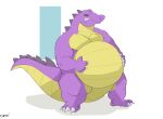  absurd_res alligator alligatorid anthro back_ridge belly big_belly canson crocodilian green_eyes hi_res male purple_body reptile scales scalie sergio_the_buff solo standing thick_tail thick_thighs yellow_belly 