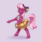  absurd_res accessory aquaticvibes cheerilee_(mlp) cheerleader earth_pony equid equine female feral friendship_is_magic hair_accessory hair_bow hair_ribbon hi_res hooves horse looking_at_viewer mammal my_little_pony on_hind_legs one_eye_closed pony ribbons solo wink 
