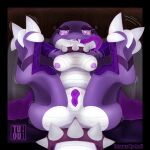  anthro bed breasts butt collar fangs female furniture genitals goo_creature hi_res hindpaw hypnotic_eyes nipples paws purple_body purple_scales pussy scales scalie shaded simple_background solo spiked_collar spikes spread_legs spreading throws_up_on_u toe_wiggle tongue 