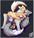  amorous anthro balls balls_deep bandai_namco bodily_fluids canid canine canis cum cum_inside digimon digimon_(species) duo eyes_closed female fluffy fluffy_tail fur genital_fluids genitals grey_body grey_fur hi_res kissing male male/female mammal mega_(amorous) penetration renamon ryuzagi sex skye_(amorous) vaginal vaginal_penetration wolf yellow_body yellow_fur 