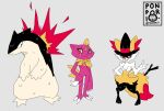  anthro braixen clothing female fire grey_background hat headgear headwear male nintendo pok&eacute;mon pok&eacute;mon_(species) ponporio_(artist) red_eyes scarf signature simple_background sneasel twig typhlosion video_games witch_hat yellow_eyes 
