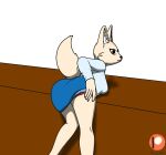  aggressive_retsuko anthro ass_up bent_over black_eyes blue_bottomwear blue_clothing blue_skirt bottomwear breast_squish breasts business_attire butt butt_grab canid canine cel_shading clothed clothing clothing_lift desk dress_shirt female fennec fenneko fox fur furniture gesture hand_on_butt head_markings hi_res how-about looking_at_viewer looking_back mammal markings on_desk panties raised_clothing red_clothing red_panties red_underwear sanrio shaded shirt skirt skirt_lift solo squish suggestive suggestive_gesture suggestive_pose table tan_body tan_fur topwear underwear white_clothing white_ear_fluff white_shirt white_topwear 