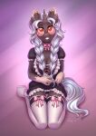 2022 absurd_res anthro bow_tie braided_hair braided_pigtails breasts cleavage clothed clothing dandy_(artist) dipstick_ears equid equine eyebrows eyelashes eyewear fan_character female fur glasses gloves_(marking) hair hasbro hi_res horn inner_ear_fluff kneeling legwear long_hair looking_at_viewer maid_uniform mammal markings multicolored_ears my_little_pony panties pigtails smile smiling_at_viewer solo stockings thigh_gap tuft underwear unicorn uniform 