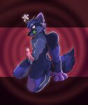  absurd_res anthro ashtaroth_owo blue_body blue_fur bodily_fluids cum flower fur genital_fluids genitals green_tongue hi_res male mammal muscular nude penis plant procyonid purple_body purple_fur raccoon red_eyes shaded shiny_(disambiguation) solo tongue vein veiny_penis 