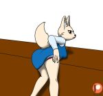  aggressive_retsuko anthro ass_up bent_over black_eyes blue_bottomwear blue_clothing blue_skirt blue_topwear bottomwear breast_squish breasts business_attire butt butt_grab canid canine clothed clothing clothing_lift desk dress_shirt female fennec fenneko fox fur furniture gesture hand_on_butt head_markings hi_res how-about looking_at_viewer looking_back mammal markings on_desk panties raised_clothing red_clothing red_panties red_underwear sanrio shaded shirt skirt skirt_lift soft_shading solo squish suggestive suggestive_gesture suggestive_pose table tan_body tan_fur topwear underwear vest white_clothing white_ear_fluff white_shirt white_topwear 