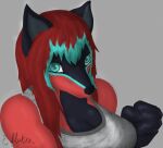  anthro canid canine clothing evirix female fist fox fur hair hi_res looking_at_viewer mammal multicolored_hair muscular muscular_female red_body red_fox red_fur shirt solo tank_top topwear two_tone_hair zera_(evirix) 