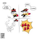  anthro braixen clothing comic dialogue english_text female hat headgear headwear hi_res humor nintendo onomatopoeia pok&eacute;mon pok&eacute;mon_(species) ponporio_(artist) post signature simple_background slipping soap solo sound_effects text video_games white_background witch_hat 