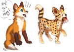  2022 ambiguous_gender canid canine digital_media_(artwork) duo felid feline feral flashlioness fox mammal open_mouth serval teeth tongue 