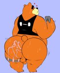  &lt;3 2022 anal anal_masturbation angusart animal_crossing anthro balls big_butt bodily_fluids butt clothing eyes_closed genitals hi_res male mammal masturbation nintendo orange_body overweight overweight_male penis shirt simple_background solo sweat teddy_(animal_crossing) topwear ursid video_games 