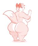  2022 anthro belly big_belly big_breasts big_butt blush breasts butt canid canine female fox fur hi_res looking_at_viewer looking_back mammal nude overweight plantigrade rear_view simple_background smile solo thick_thighs titsunekitsune white_background zera_(titsunekitsune) 