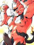  5_fingers anthro black_markings black_nipples blinkerless electabuzz elemental_manipulation erection fak&eacute;mon fangs fingers fire fire_manipulation fist flaming_tail fur genitals glans humanoid_genitalia humanoid_penis male markings muscular muscular_anthro muscular_male nintendo nipples nude pecs penis pok&eacute;mon pok&eacute;mon_(species) pokemon_xenoverse red_body red_fur solo video_games 