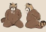  2022 ailurid akatadobuchiki anthro balls belly blush bodily_fluids censored eyes_closed flaccid genitals hi_res kemono male mammal moobs navel nipples overweight overweight_male penis red_panda solo sweat 
