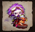  ... 1boy alternate_hairstyle animal bangs belt black_collar black_eyes black_gloves brown_belt brown_footwear brush closed_eyes closed_mouth collar concept_art dragon dragon_trainer_heimerdinger gloves goggles goggles_on_head heimerdinger league_of_legends long_hair looking_at_viewer pink_hair smile solo sponge standing towel vladbacescu washing yordle 