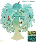  1girl absurdres blue_skin breasts closed_mouth clownfish colored_skin facing_viewer fish gradient_skin green_lips green_skin highres large_breasts lipstick makeup matilda_fiship monster_girl no_eyes no_legs original plant_girl sea_anemone tentacle_hair wings 