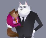  2022 anthro arbuzyansky bottomwear canid canine canis clothing domestic_cat duo felid feline felis illumination_entertainment jerry_(sing) jimmy_crystal male mammal necktie pants shirt sing_(movie) size_difference slightly_chubby suit topwear white_body wolf 