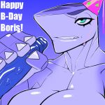  2020 animated anthro blue_eyes blue_penis bodily_fluids bogexplosion breasts clothing cum cum_on_breasts cum_on_eye cum_on_face cumshot donna_(bogexplosion) duo ejaculation english_text erection female fish genital_fluids genitals grey_body handjob happy_birthday hat hat_only headgear headgear_only headwear headwear_only male male/female marine mostly_nude non-mammal_breasts party_hat penile penis sex shark text 