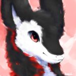  ambiguous_gender black_body black_fur dragon fluffy fur furred_dragon hi_res markings profile_picture red_eyes red_sclera simple_background smile snoiifoxxo solo tuft white_body white_fur 