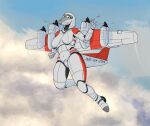  2020 aircraft anthro breasts featureless_breasts featureless_crotch female flying living_aircraft living_machine living_vehicle machine noti21 outside propeller red_body sky solo vehicle white_body 