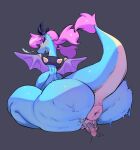  anthro anus big_butt blue_body blush blush_lines bodily_fluids butt dragon duo female genitals hair horn human looking_back male male/female mammal pink_hair pussy size_difference smothering sweat thick_thighs unknown_artist wings 