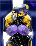  2020 absurd_res alien alien_humanoid armor bogexplosion breasts clothed clothing exposed_breasts female front_view half-length_portrait halo_(series) hi_res humanoid looking_at_viewer mandibles microsoft nipples not_furry portrait purple_body purple_nipples purple_skin sangheili solo video_games xbox_game_studios yellow_eyes 