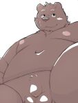  2022 anthro balls belly blush genitals kemono male mammal menmen_kesinn moobs navel nipples overweight overweight_male penis simple_background small_penis solo ursid white_background 