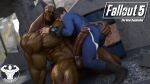  anthro bethesda_softworks big_penis blue_clothing bodily_fluids clothing cum cum_drip dazswole dripping duo fallout genital_fluids genitals green_body green_skin human humanoid male male/male mammal muscular muscular_anthro nipples penis pip-boy super_mutant_(fallout) vein veiny_muscles veiny_penis video_games 