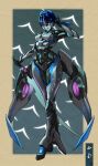  1girl autobot blue_eyes ct990413 dark_persona energy_sword hand_on_head head_tilt highres holding holding_sword holding_weapon low_wings mecha mechanical_wings no_humans redesign science_fiction solo sword transformers transformers_shattered_glass walking weapon windblade wings 