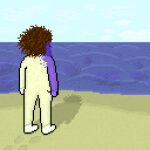  anthro beach brown_body brown_hair cloud cloudscape digital_media_(artwork) fish footsteps hair human male mammal marine messy_hair onesie pixel pixel_(artwork) pixelated sand sea seaside shaded shadow simple_shading sky smile smiley_face solo transformation water white_body zack_slipper 