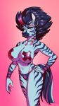  &lt;3 absurd_res anthro better_version_at_source big_breasts blue_eyes breasts clothed clothing dark_hair dark_tail ear_piercing ear_ring equid equine female front-print_panties hand_on_hip heart_clothing heart_print heart_print_panties heart_print_underwear hi_res highlights_(coloring) hoop_ear_ring jewelry lapinbeau mammal necklace panties panties_only pasties piercing pink_clothing pink_panties pink_underwear print_clothing print_panties print_underwear purple_clothing purple_panties purple_underwear rockstar signature smile solo stripes topless underwear underwear_only wristband zebra 