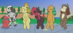  absurd_res animal_crossing anthro biskit_(animal_crossing) bodily_fluids breasts canid canine canis digby_(animal_crossing) digital_media_(artwork) domestic_dog english_text female fire_hydrant fur genital_fluids genitals group hi_res humanoid_genitalia humanoid_penis isabelle_(animal_crossing) lucky_(animal_crossing) male mammal nintendo nude omorashi paws peeing penis ritzcat shih_tzu simple_background text toy_dog urine urine_stream video_games watersports wetting 