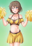  1girl anti_(untea9) blue_eyes blush breasts brown_hair cleavage collarbone eyebrows_visible_through_hair hair_between_eyes hair_ornament highres holding holding_pom_poms kantai_collection large_breasts maya_(kancolle) open_mouth pom_pom_(cheerleading) short_hair solo x_hair_ornament 