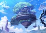  ashiya_azumi blue_sky bridge city cloud commentary_request day fantasy floating_city highres mountain nature no_humans original scenery sky 