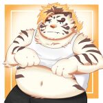  2022 anthro belly clothing felid hmkeito kemono licho_(tas) lifewonders male mammal navel overweight overweight_male pantherine shirt solo tiger tokyo_afterschool_summoners topwear underwear video_games white_body 